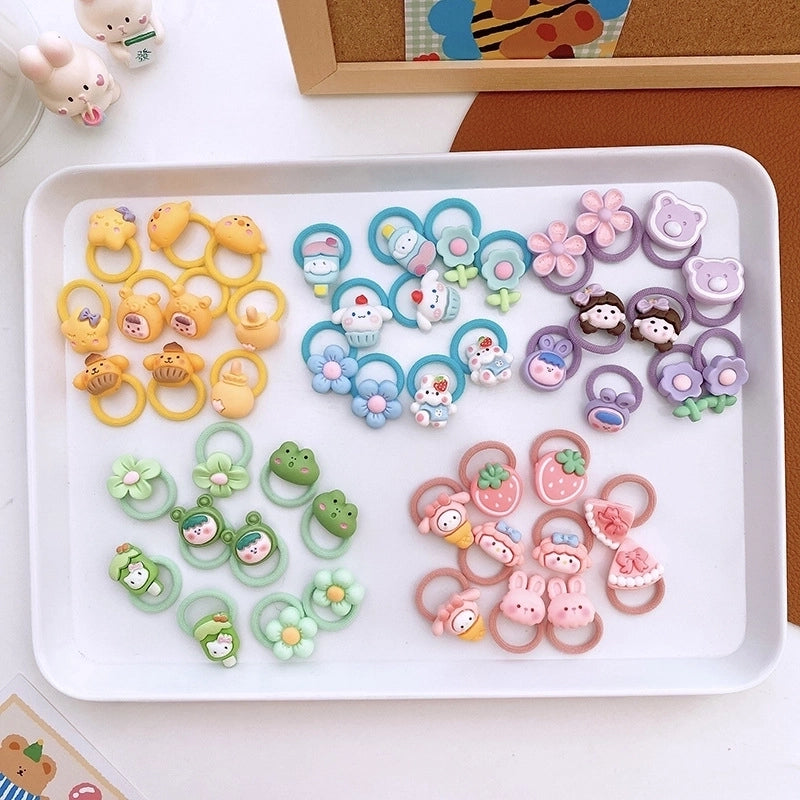 10 Colorful Cartoon Resin Children’s Small Size Finger Hair Bands High Elastic Braided Hair Bands Cute Baby Hair Accessories