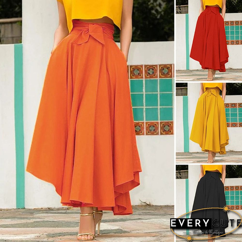Women Solid Color Plus Size Big Swing Skirts