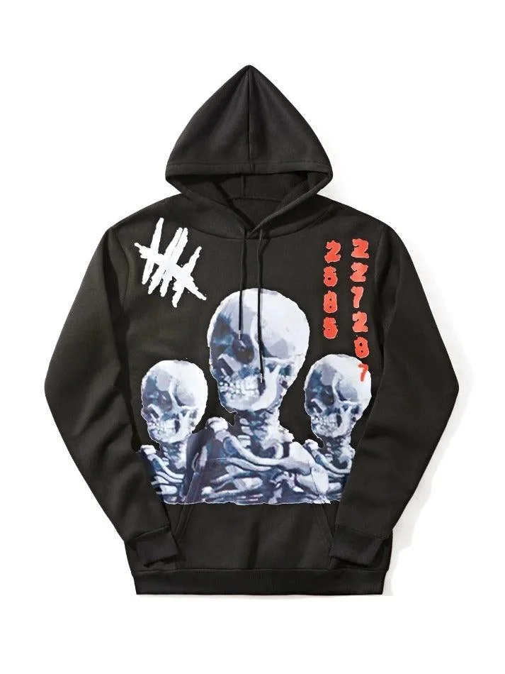 Aonga - Men's Skull Graphic Black Pullover Hoodie