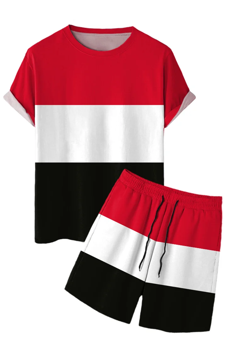 Fashion Contrast Color Short Sleeve Suit