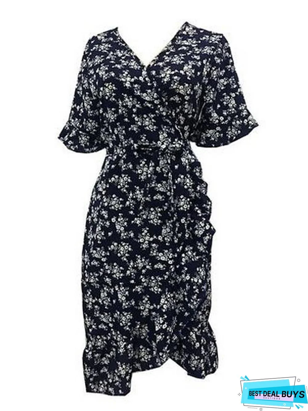 Women's Wrap Dress Short Mini Dress - Short Sleeve Floral Summer Deep V Hot Green Navy Blue