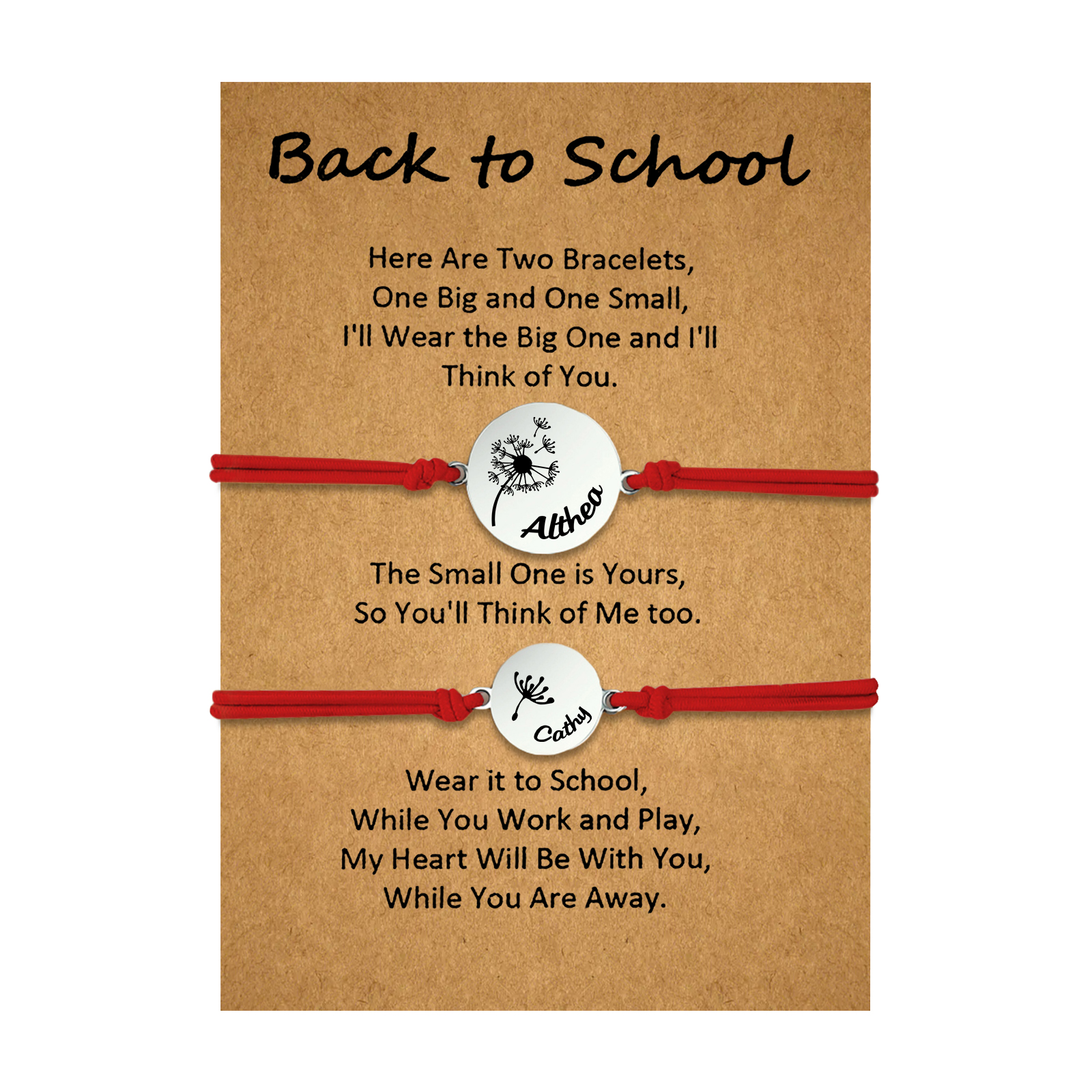 2 Pcs Dandelion Bracelet Set Custom 2 Names Adjustable Bracelets Back to School Gifts for Daughter-Jessemade AU