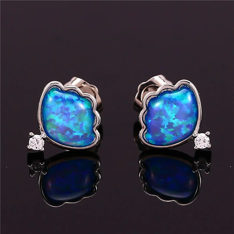 Cute Female White Blue Opal Stone Earrings Silver Color Wedding Earrings Charm Small Cloud Stud Earrings For Women