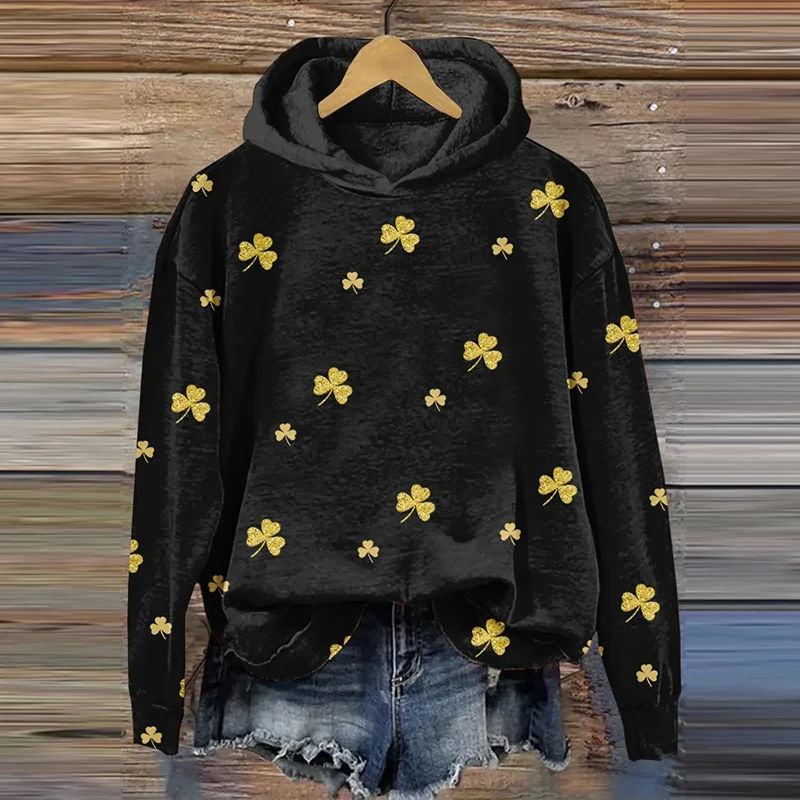 Women's St. Patrick's Day Shamrock Print Casual Hoodie