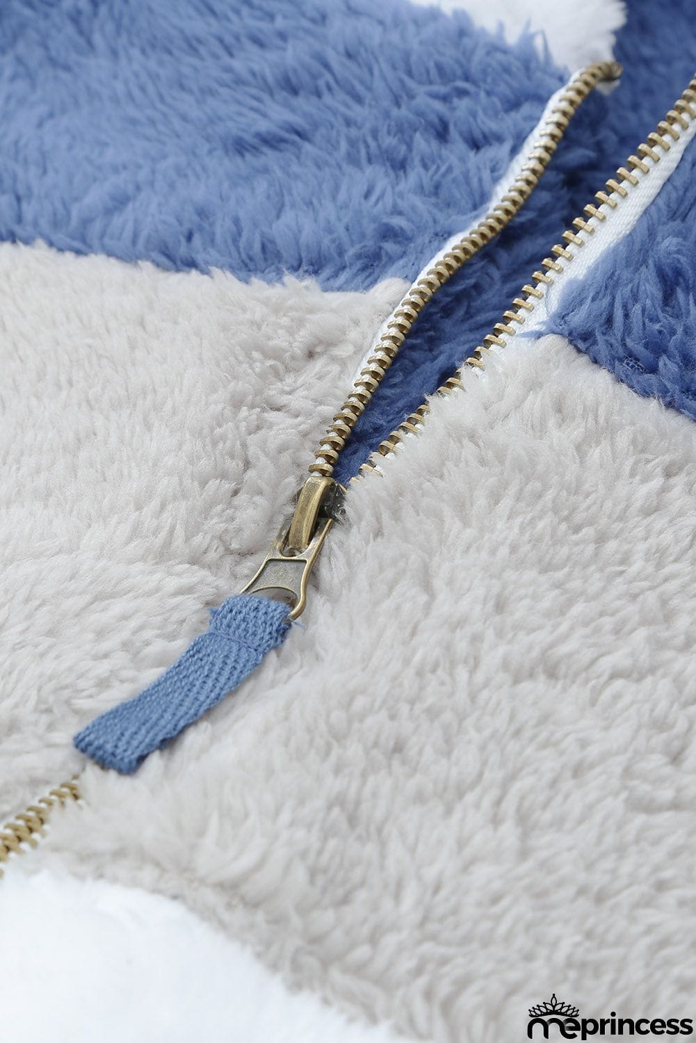 Colorblock Zip Up Sherpa Coat with Hooded