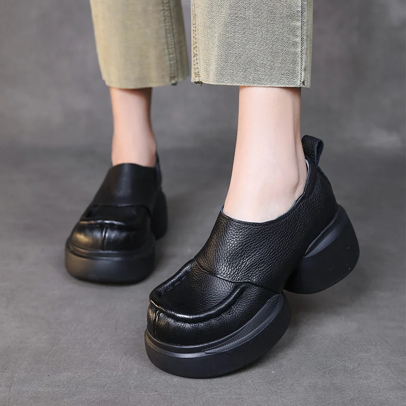 Yyvonne Single-Shoe Small Leather Retro Women's Shoes 2025 Spring New Round Head High Heel Low Help Shoes