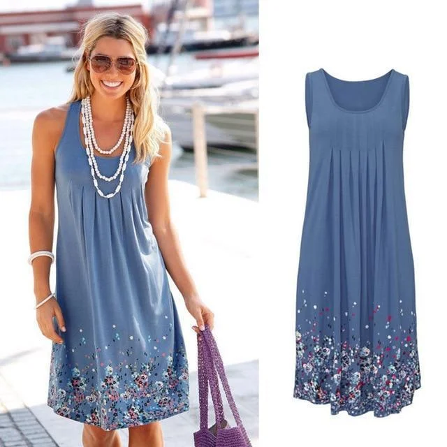 Sleeveless Floral Print Loose Casual Women Dress
