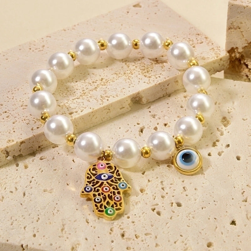 Novelty Minimalist Classic Style Devil’s Eye Palm Red Heart 304 Stainless Steel 18K Gold Plated Zircon  Bracelets In Bulk