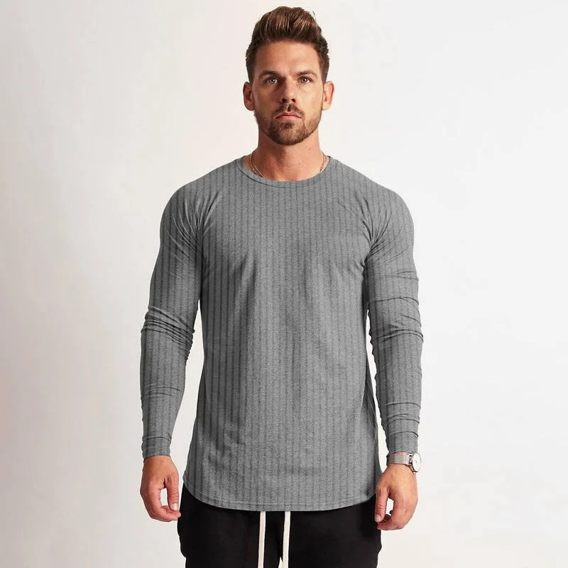 Wholesale Fitness Long Sleeved Outdoor Running Workout Clothes Casual O Neck Tshirt For Men