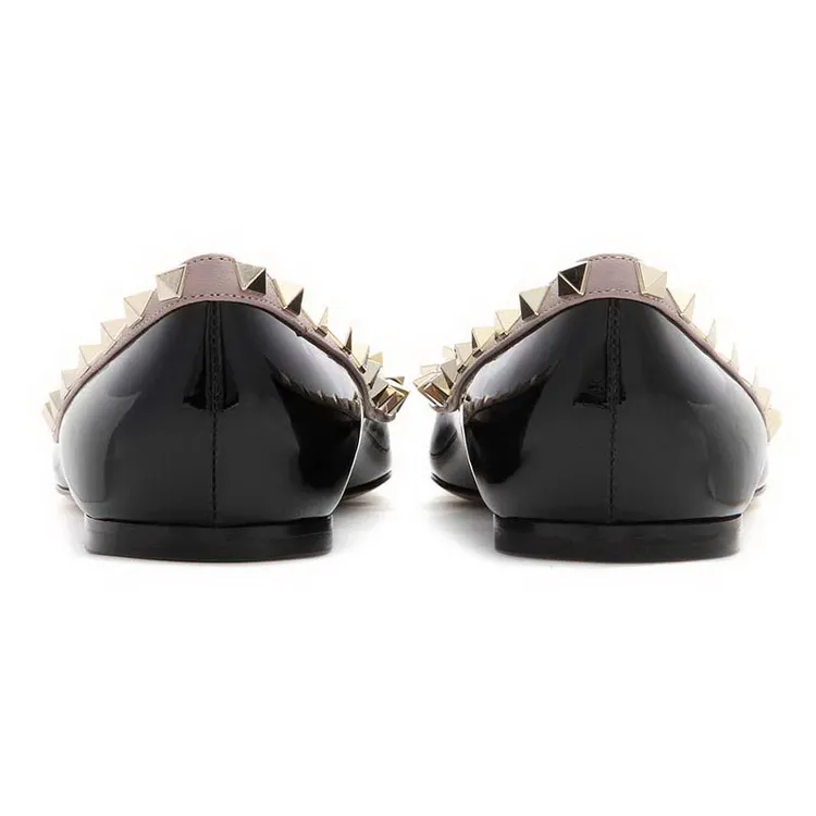 Pointed Toe Flats For Women Fashion Rivets Comfort Ballet Flats Black Shoes-vocosishoes