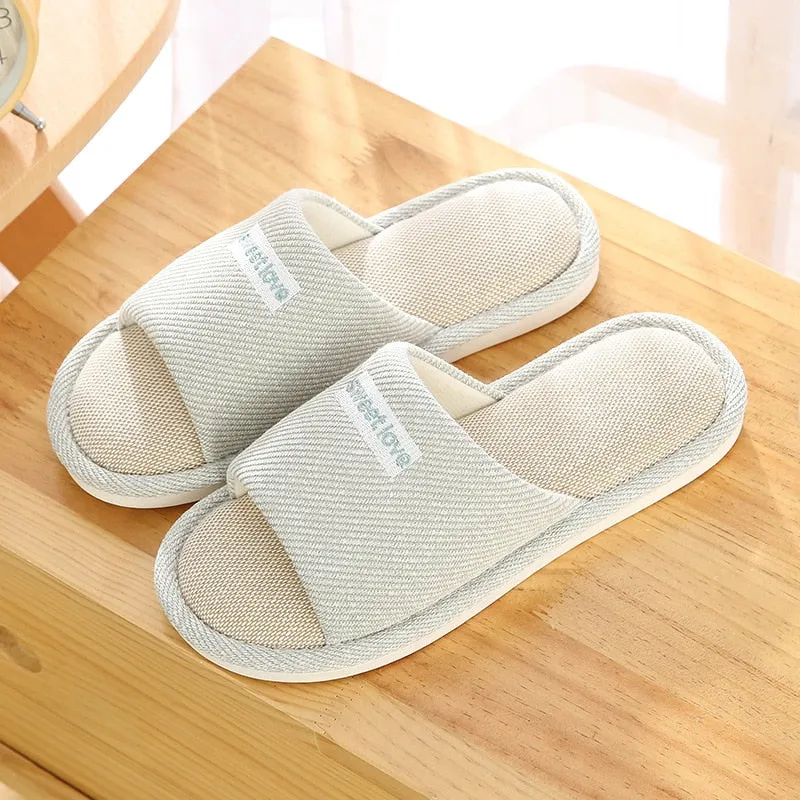 Men and Women Home Linen Slippers Home Indoor Non-slip Soft Bottom Summer Sandals Couple Four Seasons Cotton and Linen
