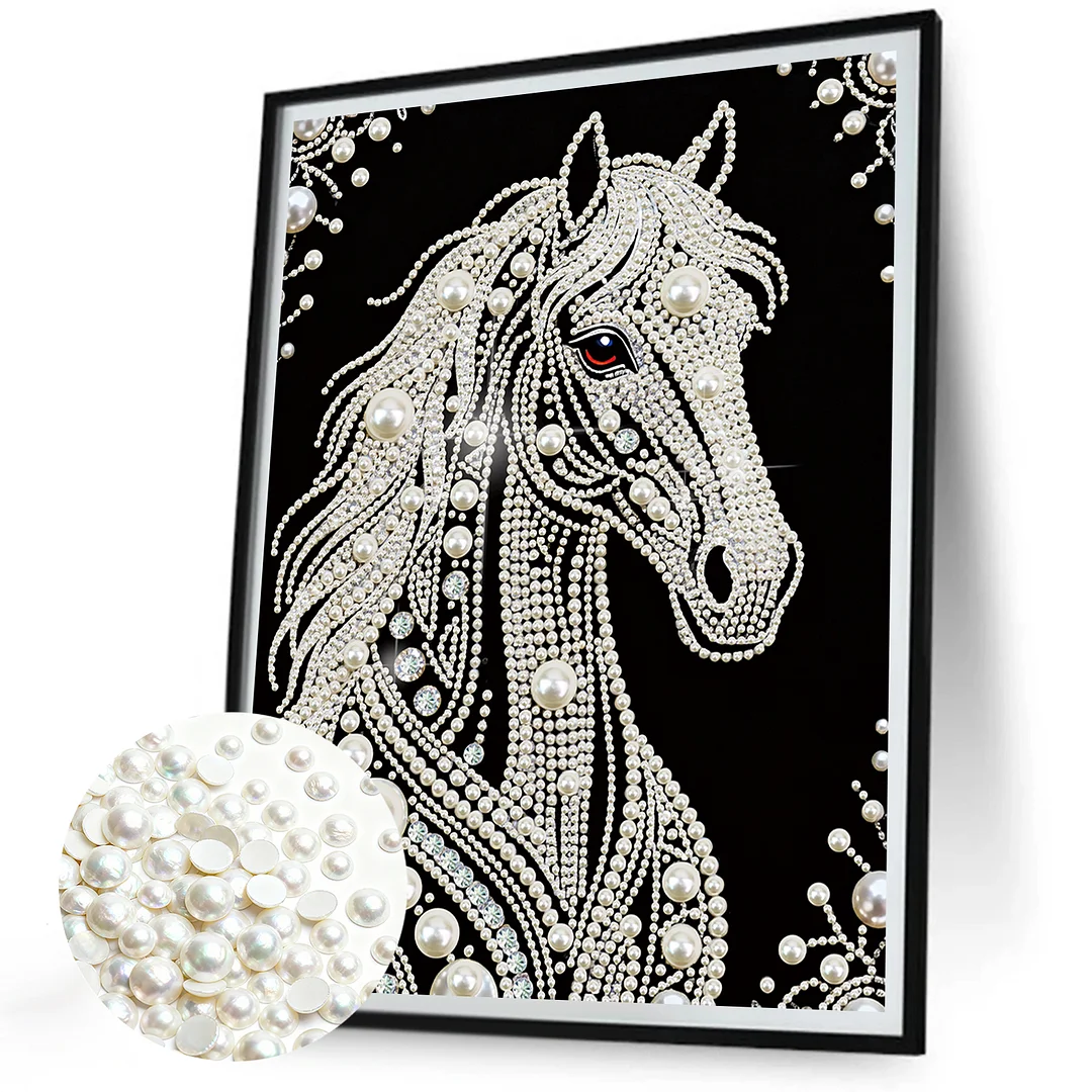White Horse DIY Pearl Painting Kit for Home Wall Decor 30x40cm Without Frame