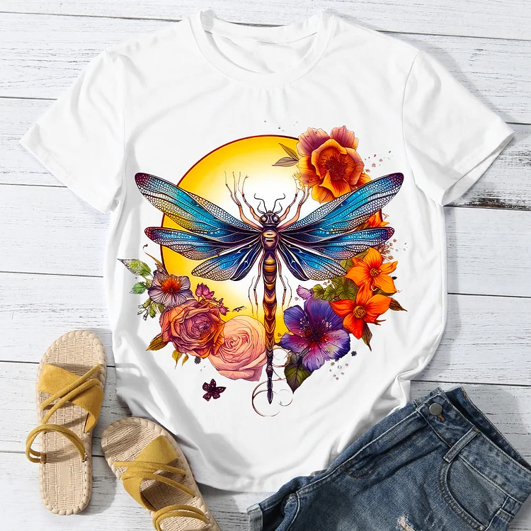 Brave Dragonfly under the Sun Women Round Neck T-shirt - BSTCA0112