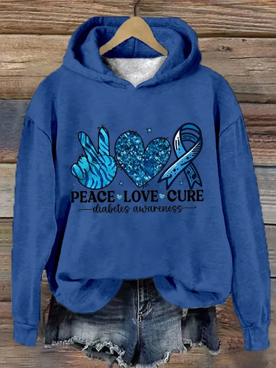Women's Diabetes Awareness Printed Hooded Long-Sleeve Sweatshirt socialshop