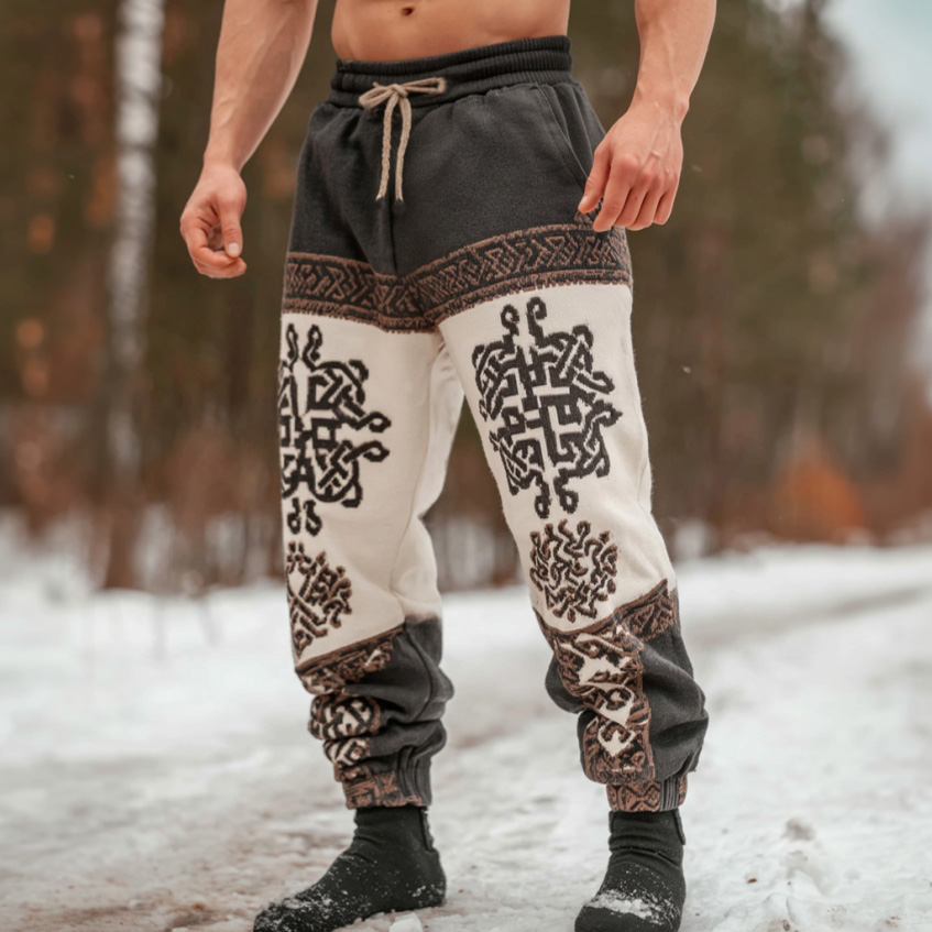 Men's Retro Celtic Knot Color Block Casual Pants elevenforest