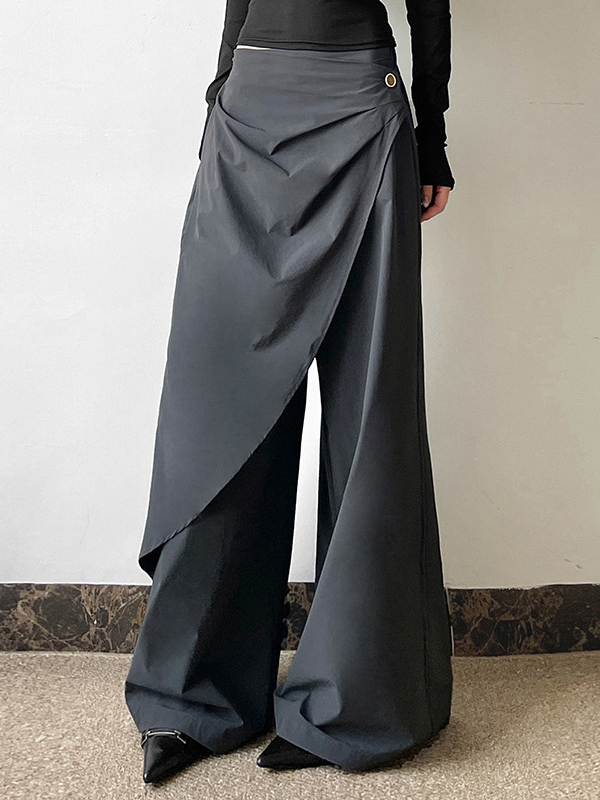 Loose Casual Solid Color High Waist Wide Leg Pants