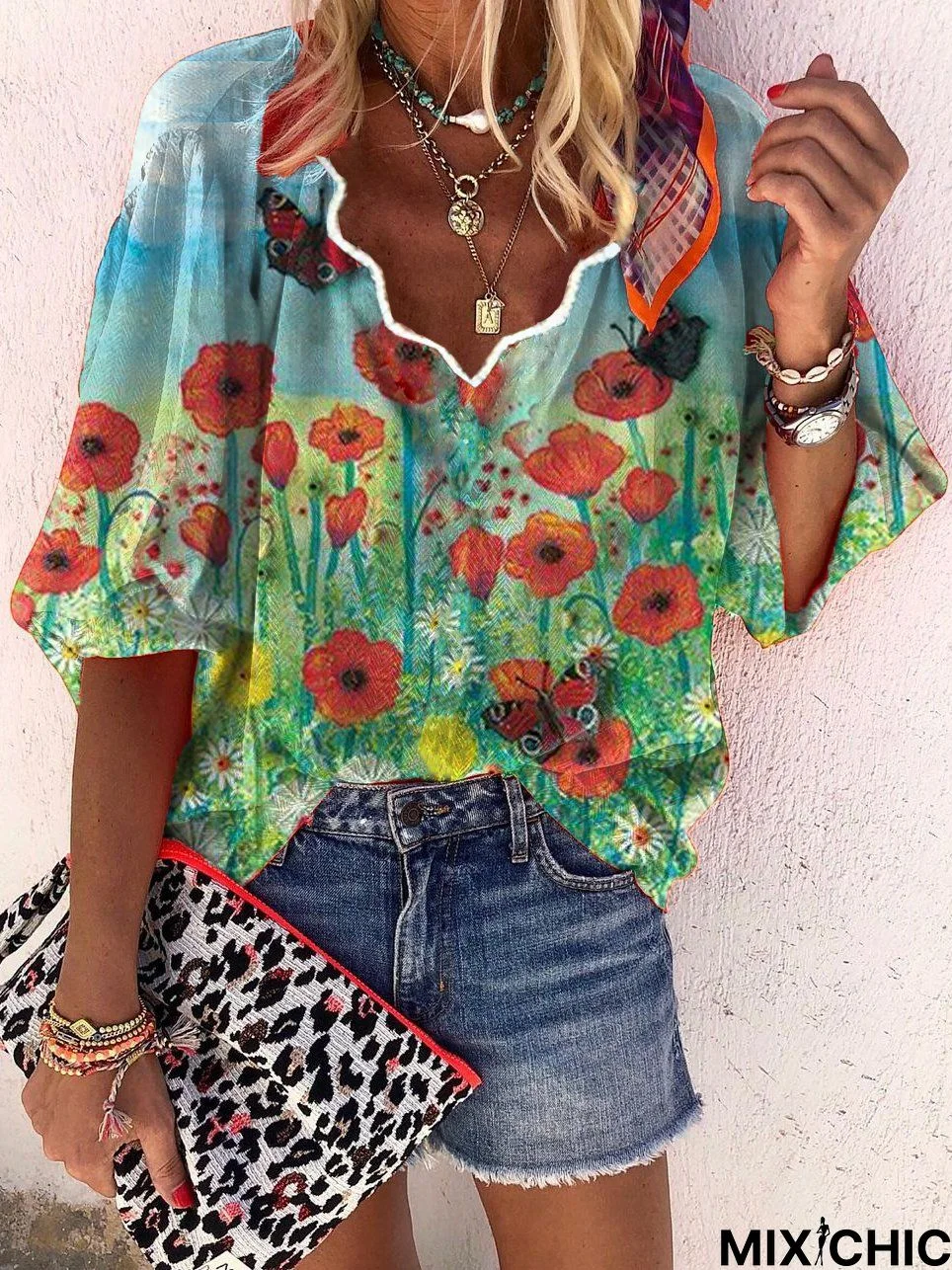 Shift Casual Long Sleeve Floral Tops