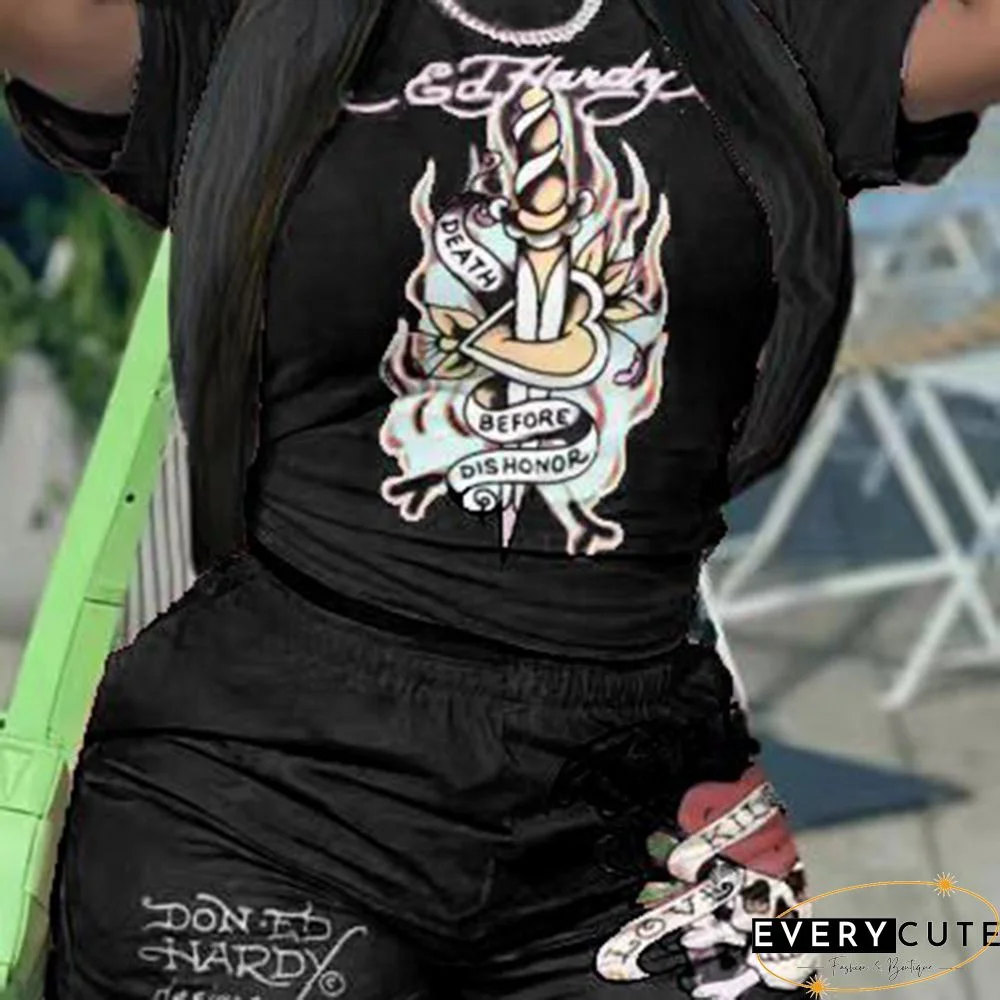 Retro Graphic T-shirt and Shorts Two Piece Set