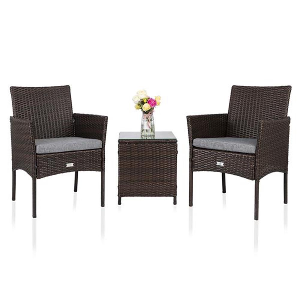 

3pcs Rattan Wicker Chairs Set Cushion with Table Outdoor Garden Furniture, 501 Original