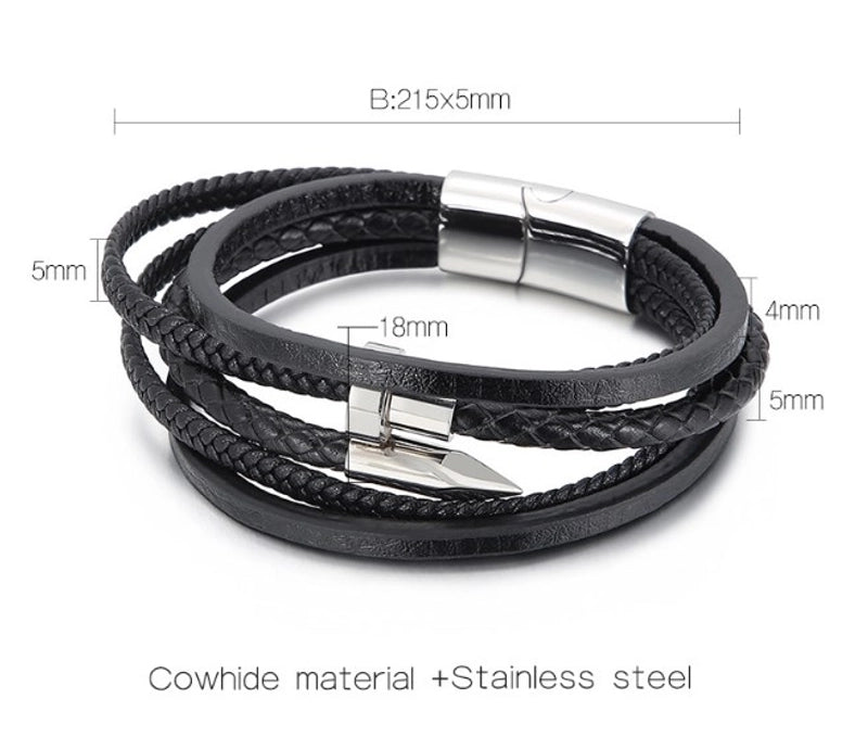 Vintage Style Geometric Color Block Stainless Steel Leather Plating 18K Gold Plated Men's Bracelets2