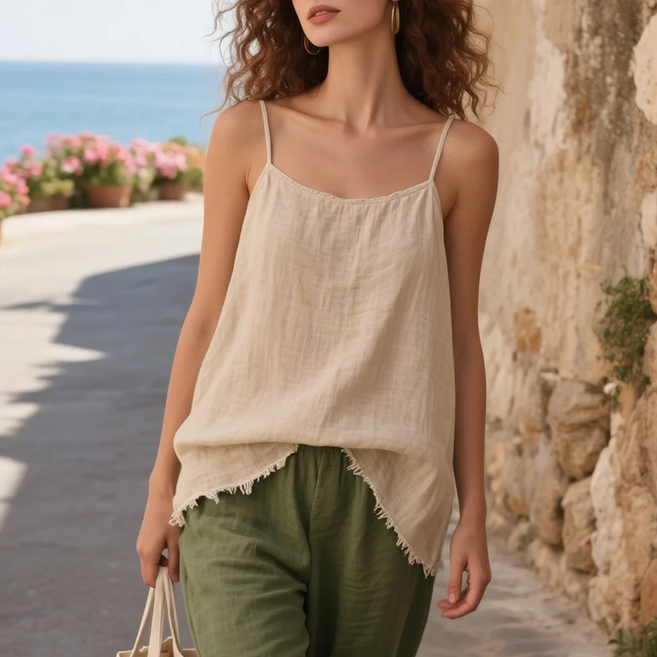 Women's Elegant And Comfortable Spaghetti Strap Camisole Linen Vest Loose Daily Basic Home Leisure Breathable Top