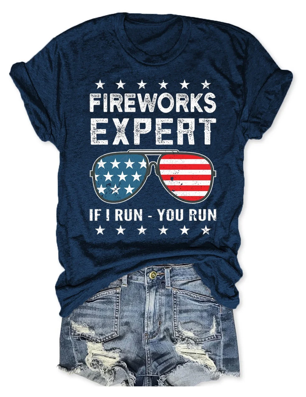 Fireworks Expert If I Run You Run American Flag Sunglasses T-Shirt