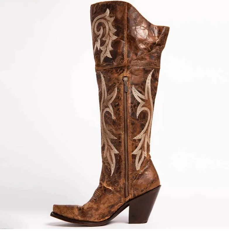 2022 women fashion boots spring Low Heel Women Shoes Cool British embroidered Design Soft Short Boots Party Knee High Boots