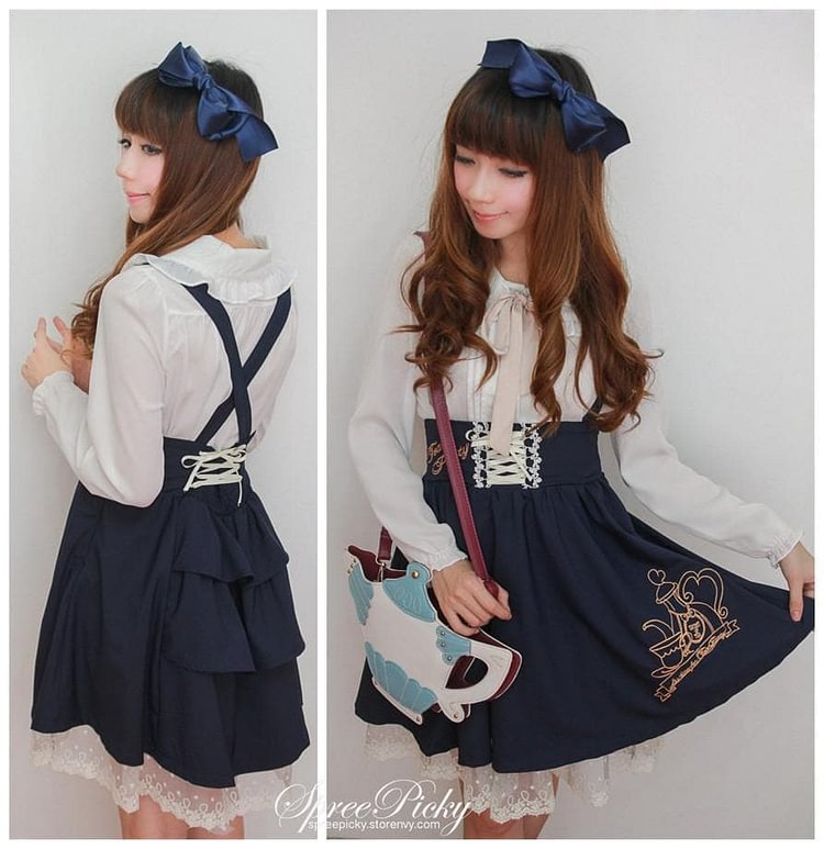 Girly Tea Party Embroidery High Waist Strap School Uniform Dress SP130171