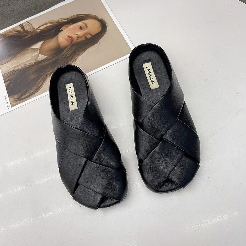 Summer Fashion Weave Women Half Slippers Outdoor Flat Slip-on Sandals Vacation Ladies Slides Women Mules Casual Shoes