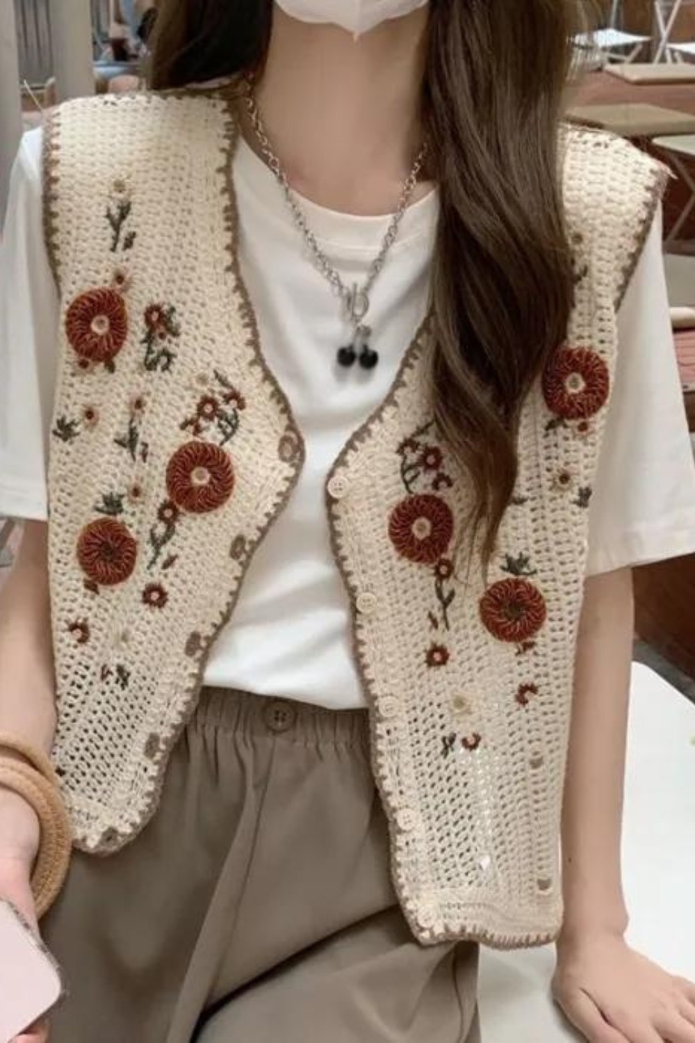 Women's Fashion Embroidered Vintage Knitted Crochet Hollow Sweater Vest Top