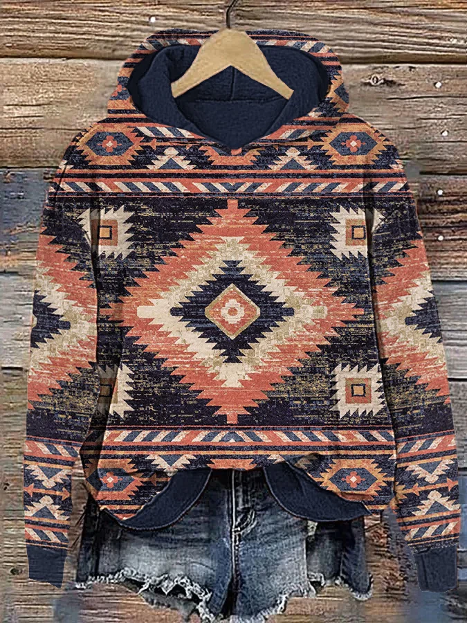 Western Traditional Print Vintage Cozy Hoodie