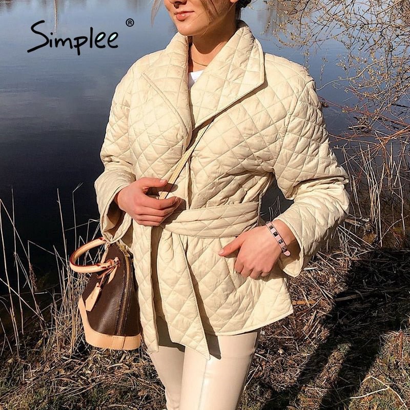 Simplee Warm short cotton padded parkas womens 2020 New belted autumn winter coats female Long sleeves elegant lapel overcoat