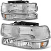 Auto Dynasty Headlights Assembly Compatible with 1999-2006 Chevy Silverado Suburban Tahoe 1500 2500 HD 3500, 4Pcs Halogen Headlamps Replacement w/Bumper Lamps, Chrome Housing Amber Corner