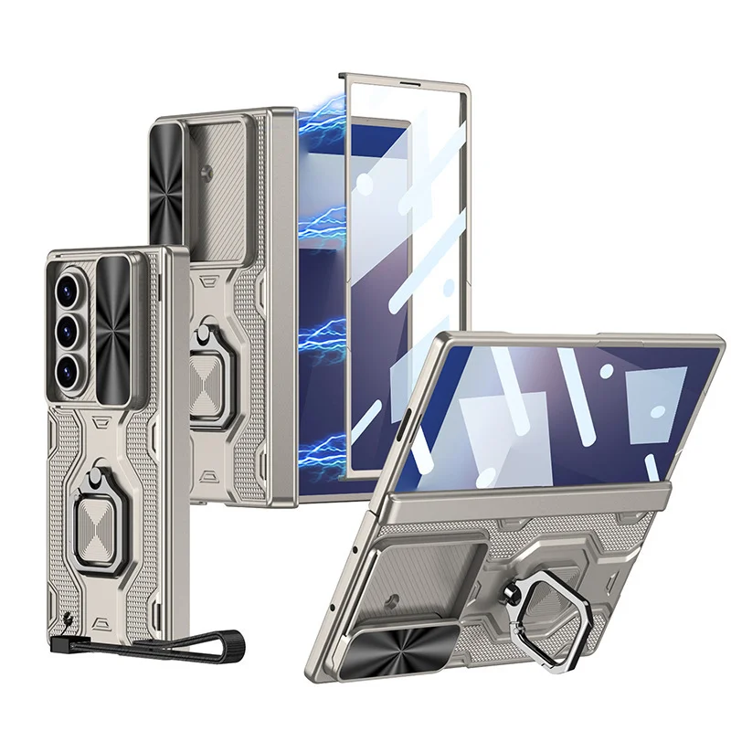 Suitable For Samsung Zfold7 Mobile Phone Case Sleeve Push Window Lens Ring Bracket Pen Slot Protective Cover Diamond Magnetic Adsorption Pen