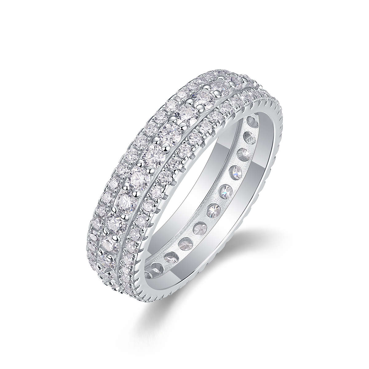 1pc Radiant 3-Row Moissanite Ring - 925 Sterling Silver Men's Engagement and Wedding Bands - Hypoallergenic