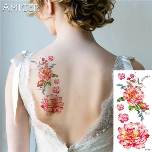 sexy romantic dark rose flowers Tattoo sleeve flash henna tattoos fake Waterproof temporary tattoos stickers translated tattoos