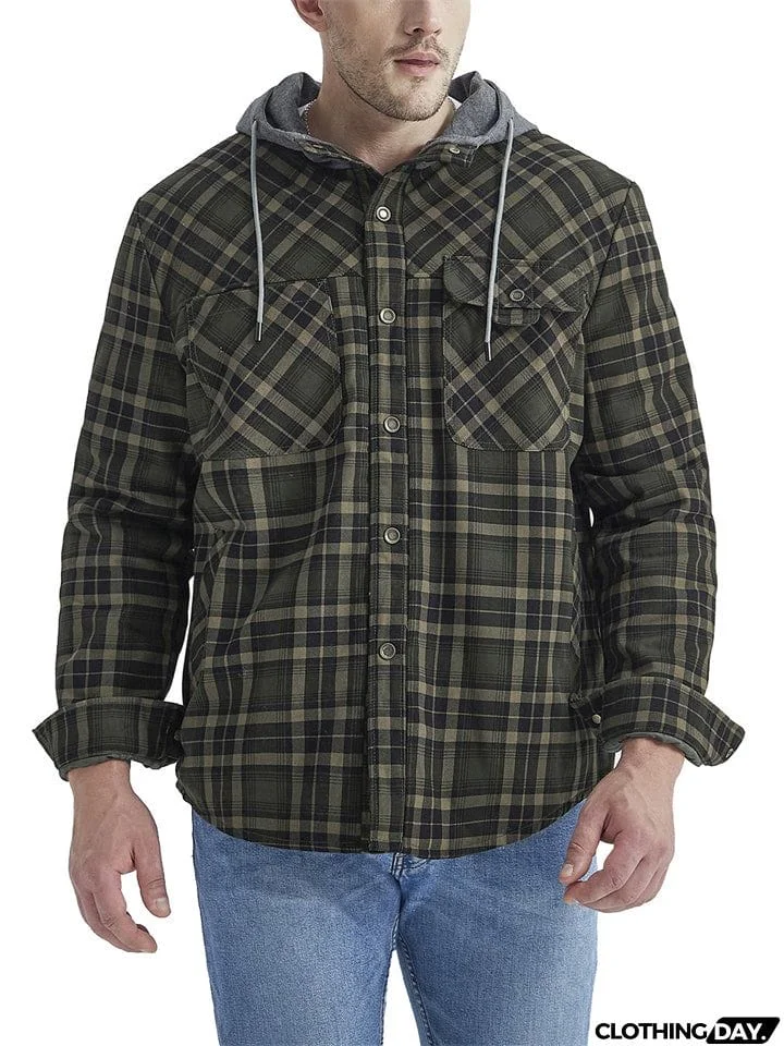 Men's Keep Warm Plush Plaid Winter Hooded Coat