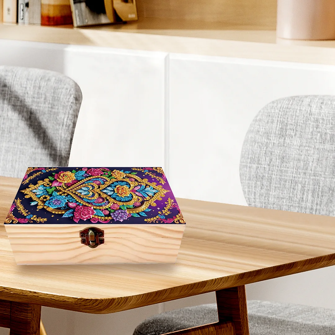 5D DIY Diamond Painting Handmade Wood Storage Box Crystal Storage Case (Pattern)
