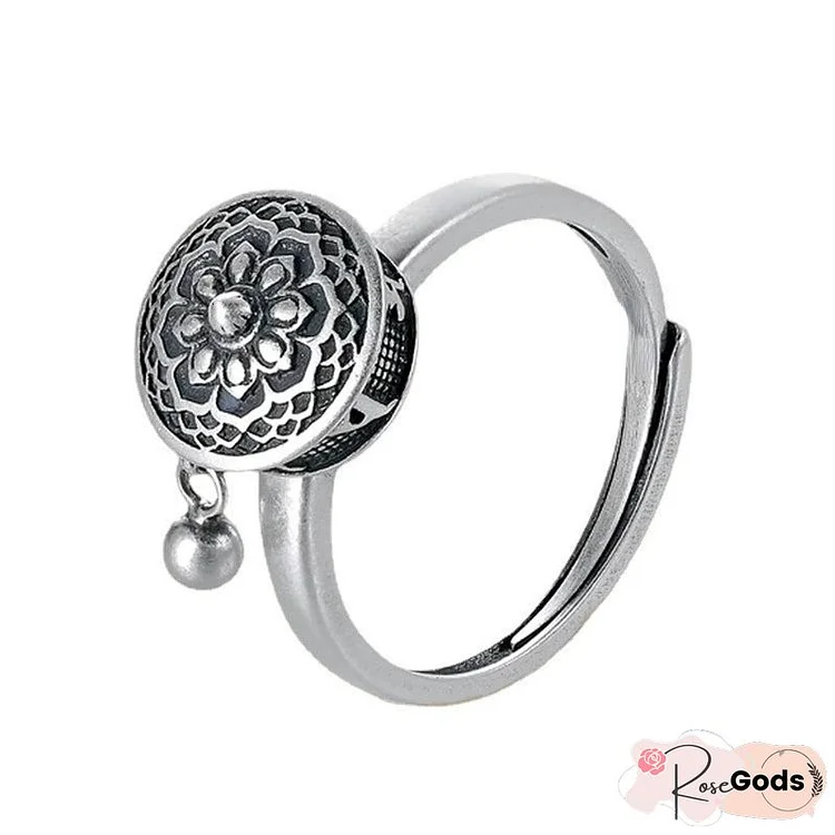 Retro six character truth words ring opening simple creative national style old belief amulet rotating ring