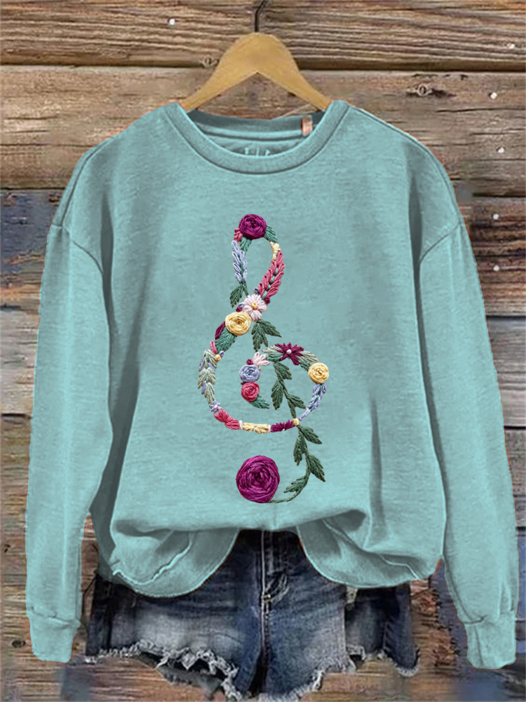 Floral Music Embroidery Sweatshirt wearshes