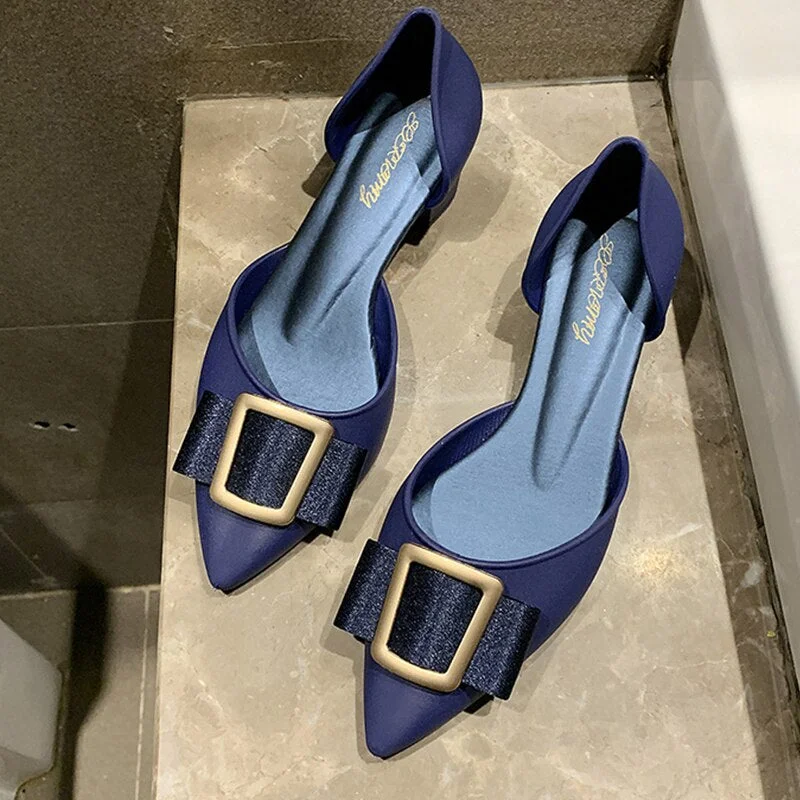 Elegant Ladies High Heels Women Jelly Shoes Trend Square Buckle 2020 Summer Pointed Toe Set Black Woman Shoes Pumps