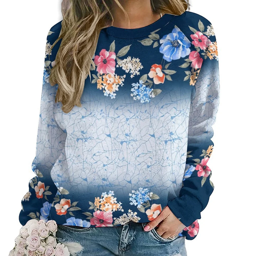 Printed Long Sleeve Casual Sweatshirt for  Women and Men Unisex Pattern Pink, Floral, Blue