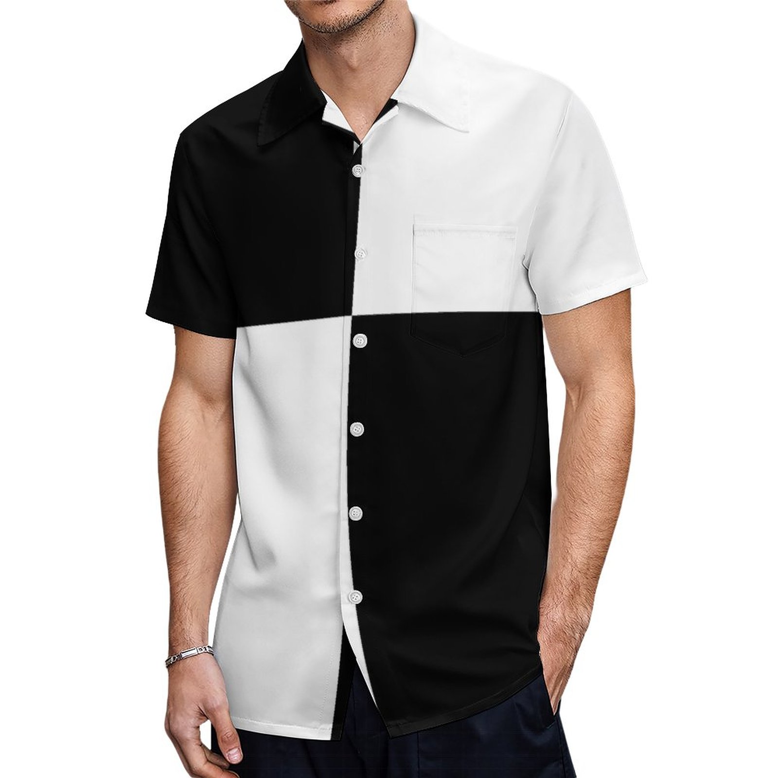 Black And White Half And Half Hawaiian Shirt Mens Button Down Plus Size Tropical Hawaii Beach Shirts