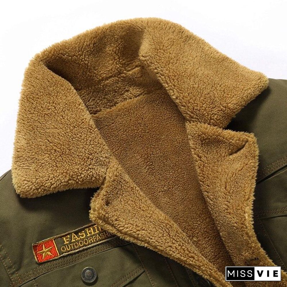 Men Velvet Thick Lapel Uniform Coat Autumn New Cotton Clothing Bomber Jacket