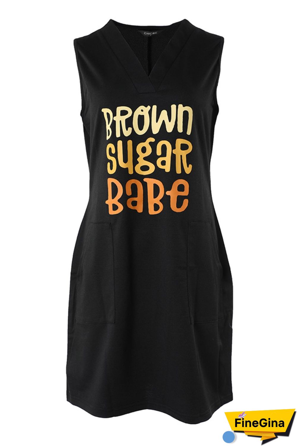 Black Casual Print Basic V Neck Sleeveless Dress Dresses