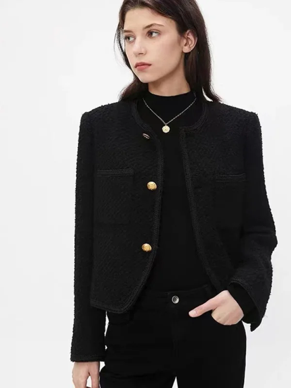 Women's metal buckle retro short small fragrant wind jacket Flusfy