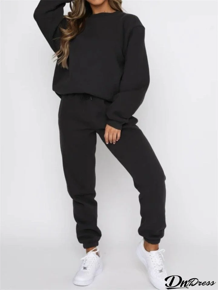 Winter Super Warm Round Neck Pullover Tops + Fashion Sport Pants