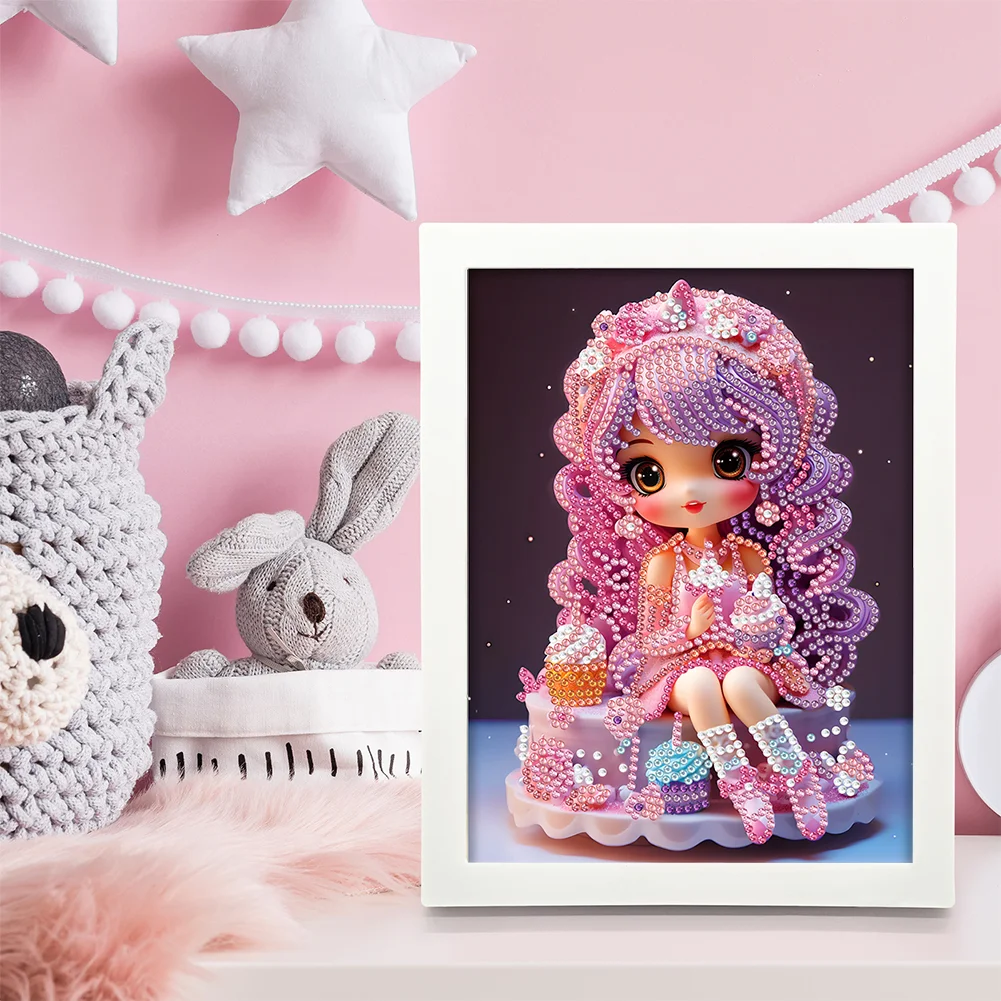 Diamond Painting - Partial Crystal Rhinestone Drill - Cartoon Girl(Canvas|15*20cm)【with Plastic Frame】