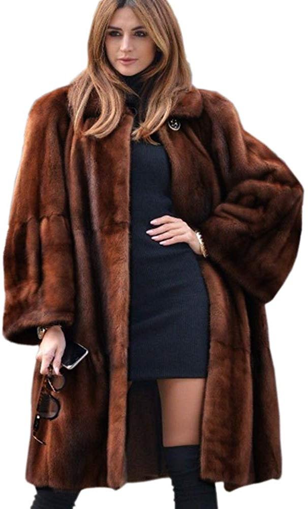 Luxury Faux Fur Parka Coat Long Lapel Trech Jacket Winter Outerwear Warm Overcoat Women Size S-XXXL