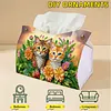 Twin Kittens Bloom DIY PULeather Diamond Painting Tissue Box for Adults Beginners Large Size Diamond Art Paper Storage Holder for Living Room Bathroom Table Decor